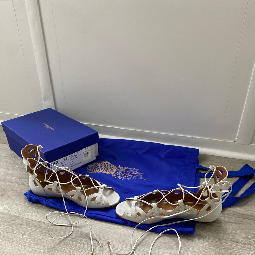 Aquazurra J’Adore white lace up flats